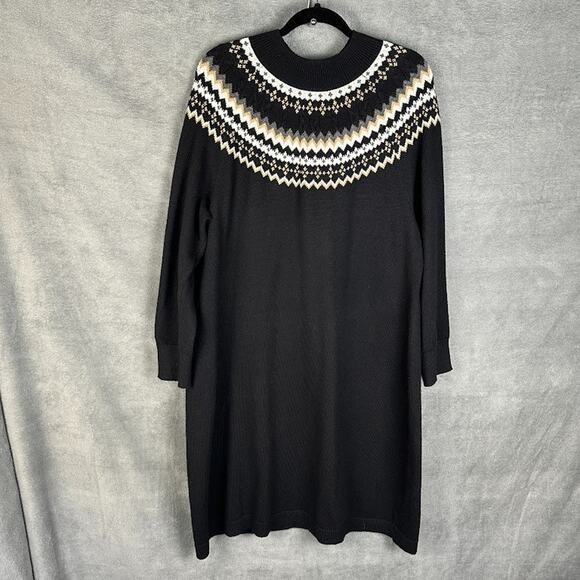 Talbots Dress Womens 2X Black Fair Isle Knit Sweater Long Sleeve Holiday Preppy - Picture 5 of 11
